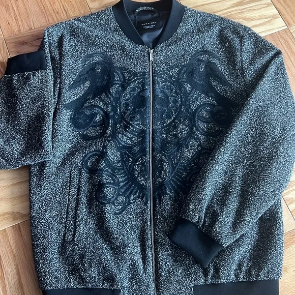 ZARA Mouline Bomber Jacket XL - Picture 2 of 4